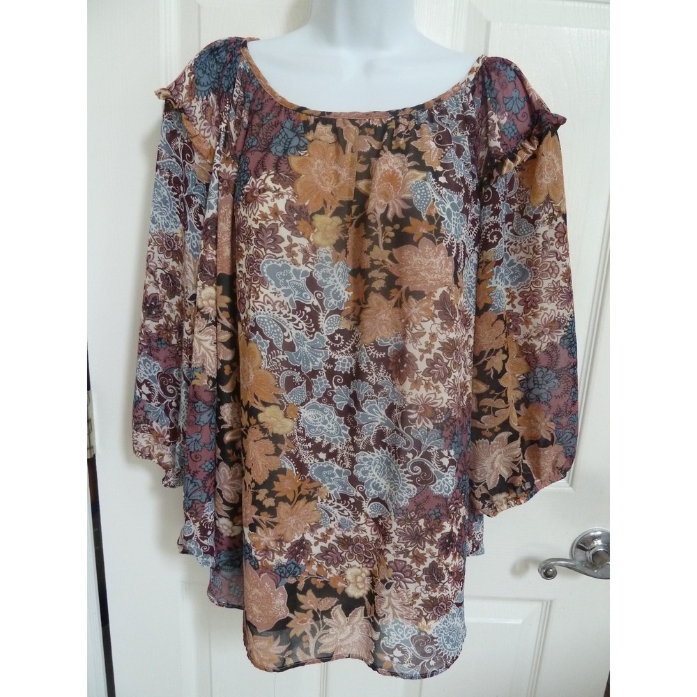 I.N. STUDIO WOMAN Plus Sz 2X Boho Peasant Floral Pullover Blouse Lined Feminine